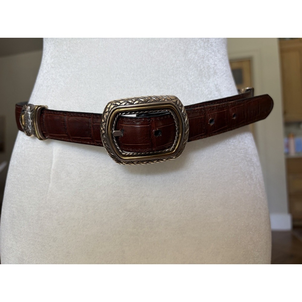 Brighton Leather Segmented Reversible Belt Black/Tan Ornate Hardware Size M 30